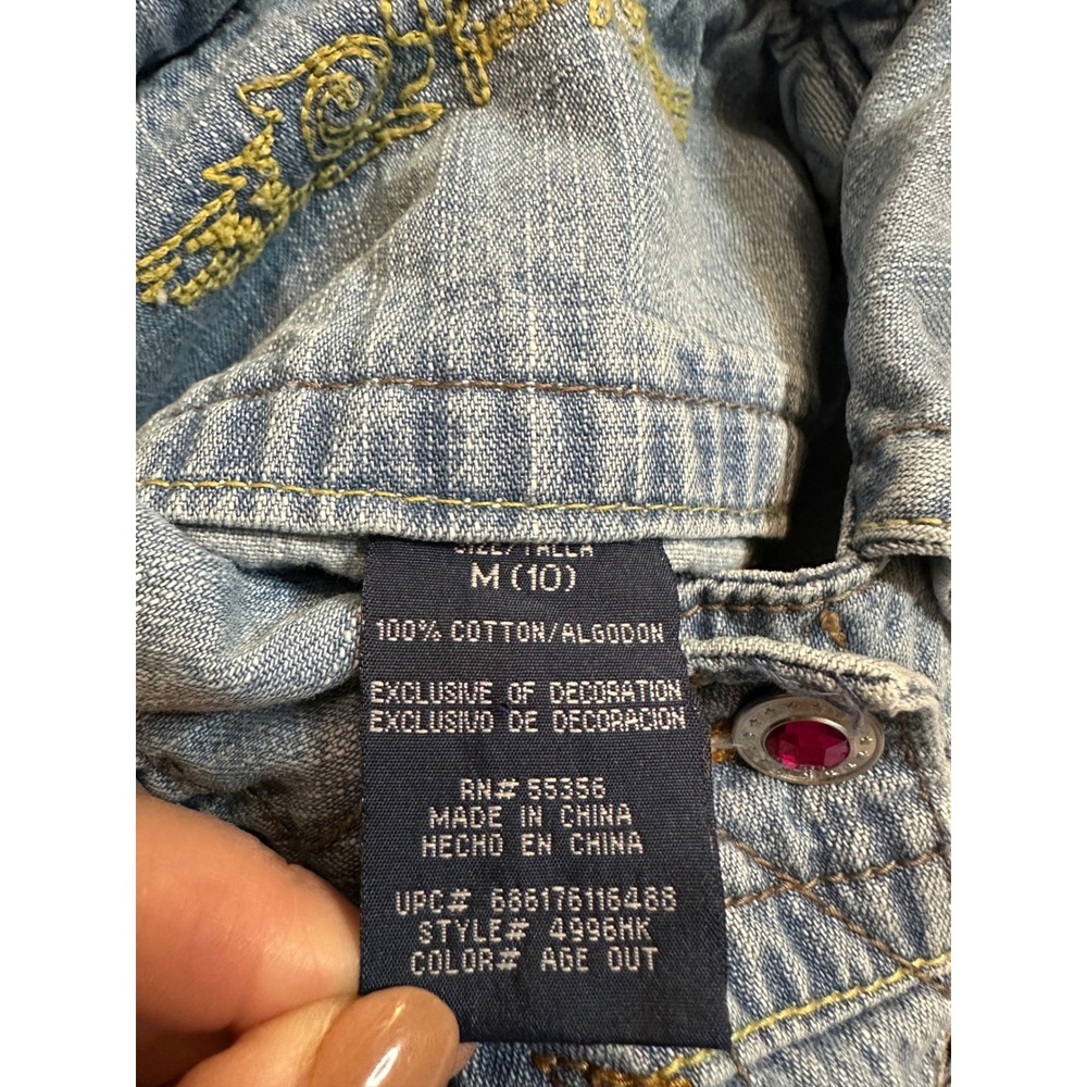 Squeeze Jeans Girls Rock Denim Jacket Light Wash Pink Gem Buttons Size M 10 - Picture 7 of 7